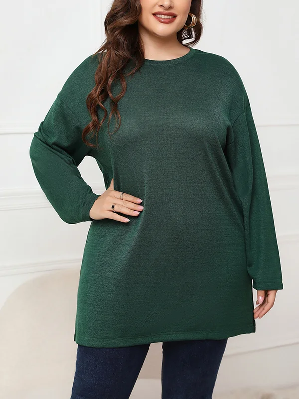 Solid Color Long Sleeves Loose Round-neck T-Shirts Tops