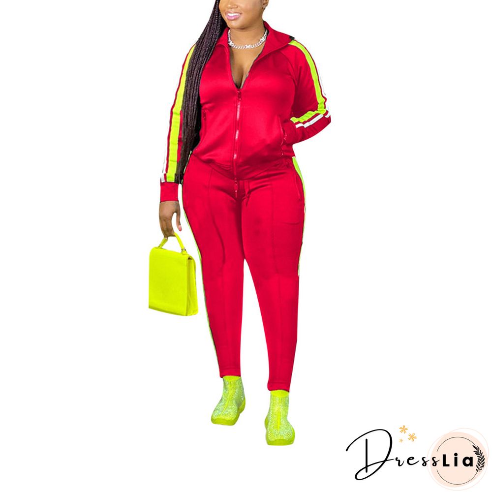 Women&rsquo;s Two Piece Outfits Plus Size Long Sleeve Striped Sweatshirt And Long Pants Set 2 Set Piece Set Woman Tracksuit