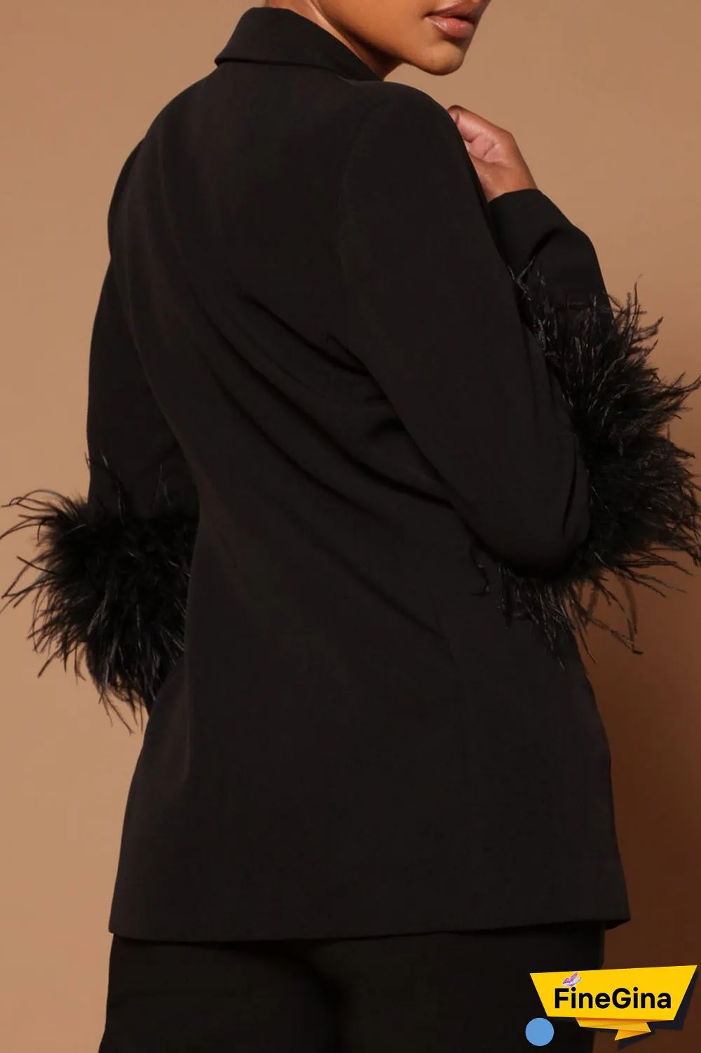 Rose Red Casual Print Patchwork Feathers Turn-back Collar Long Sleeve Two Pieces