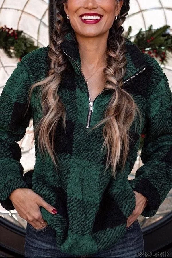 Cozy Honey Plaid Fleece Pullover