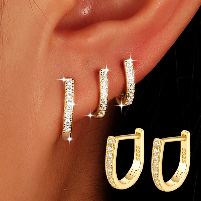 1 Pair White Gold Plated Gold Plated 925 Sterling Silver Zircon Geometric Earrings