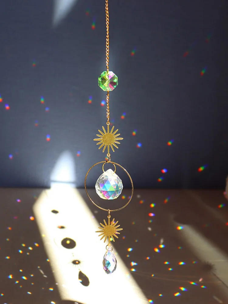 1/4pcs Hanging Bead Moon Sun Light Catcher Crystal Outdoor Wall Wind Chimes