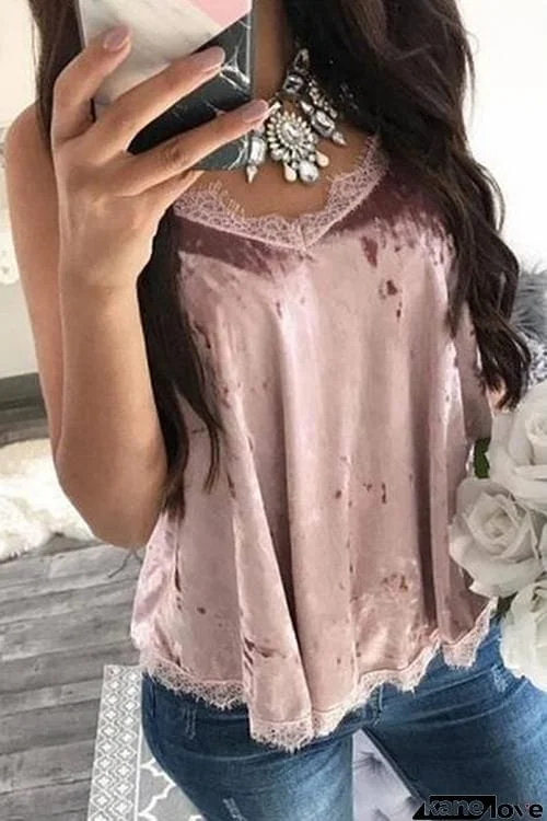 Velvet Lace Sleeveless Tank Top