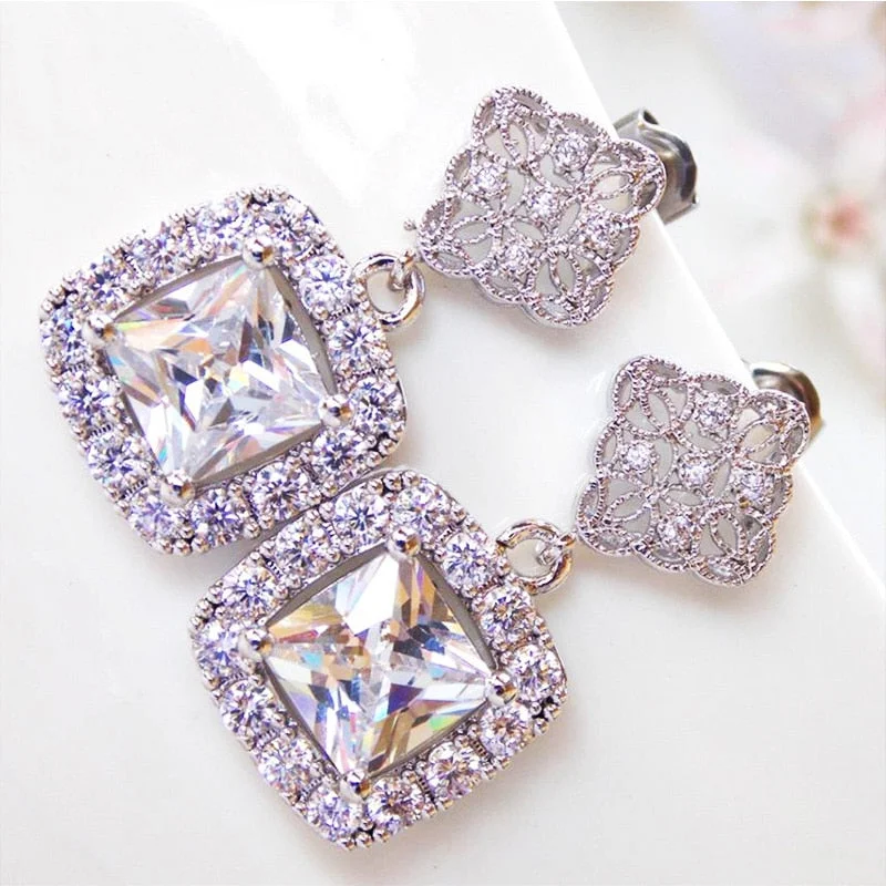 Huitan Novel Design Aesthetic Drop Earrings for Women Luxury Inlaid AAA Cubic Zirconia Wedding Engagement Trend Fashion Jewelry