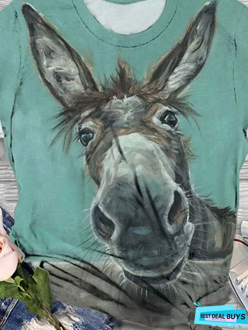 Cotton-Blend Animal Crew Neck Short Sleeve T-shirt
