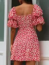 Floral Printed Puff Sleeves Mini Dresses