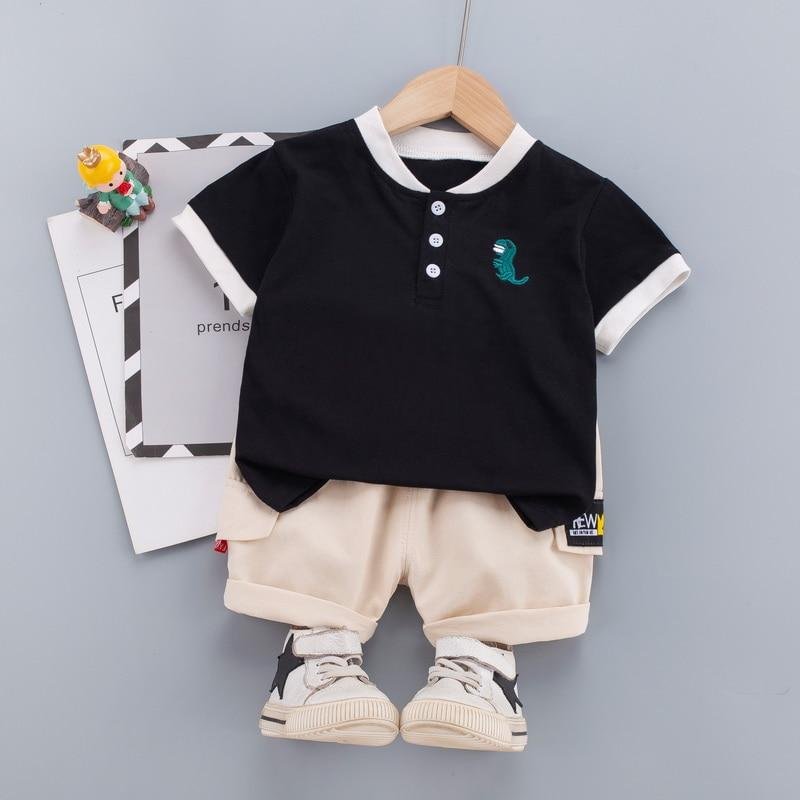 Boys Clothes Cute Dinosaur Summer White Short Sleeves 2-Piece Set Casual Shorts Children's Fashion suits 1 2 3 4 years