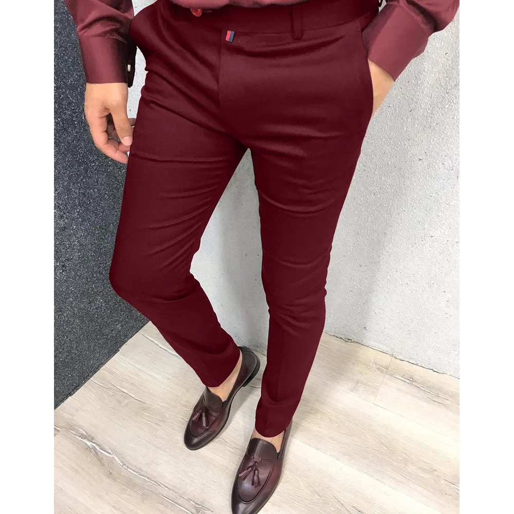 Men's Solid Color Stretch Business Long Pant for Man