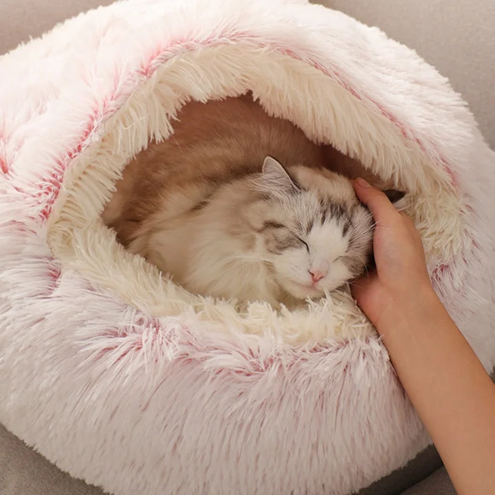 Round Cat Bed Cat Warm House Soft Long Plush Bed Cat Nest 2 In 1 Pet Bed Cushion Sleeping Sofa