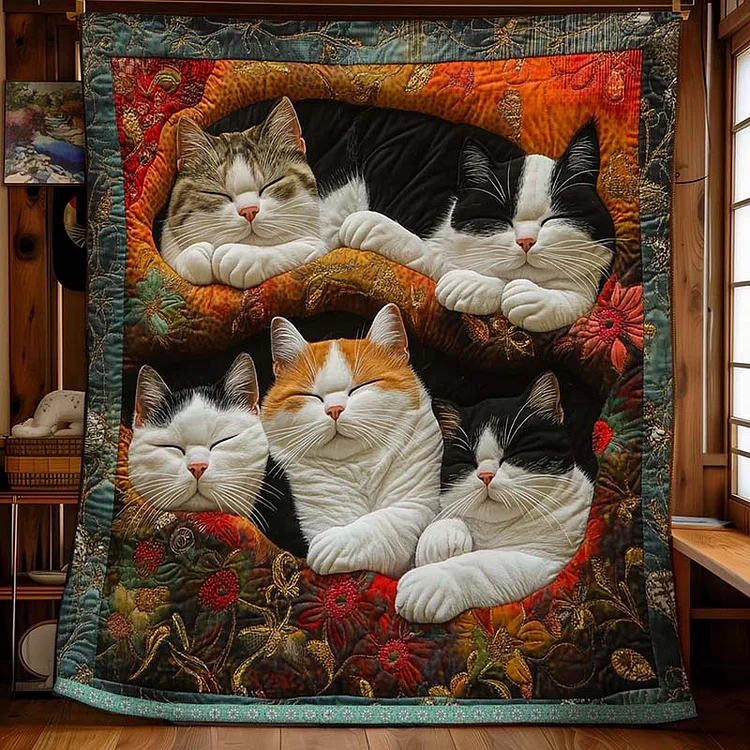 Cute Lazy Cats Blanket - D252 - Premium Blanket The Cold Blanket