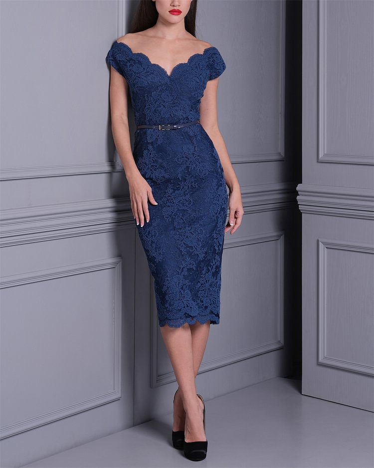 Women's Solid Color V-neck Lace Dress