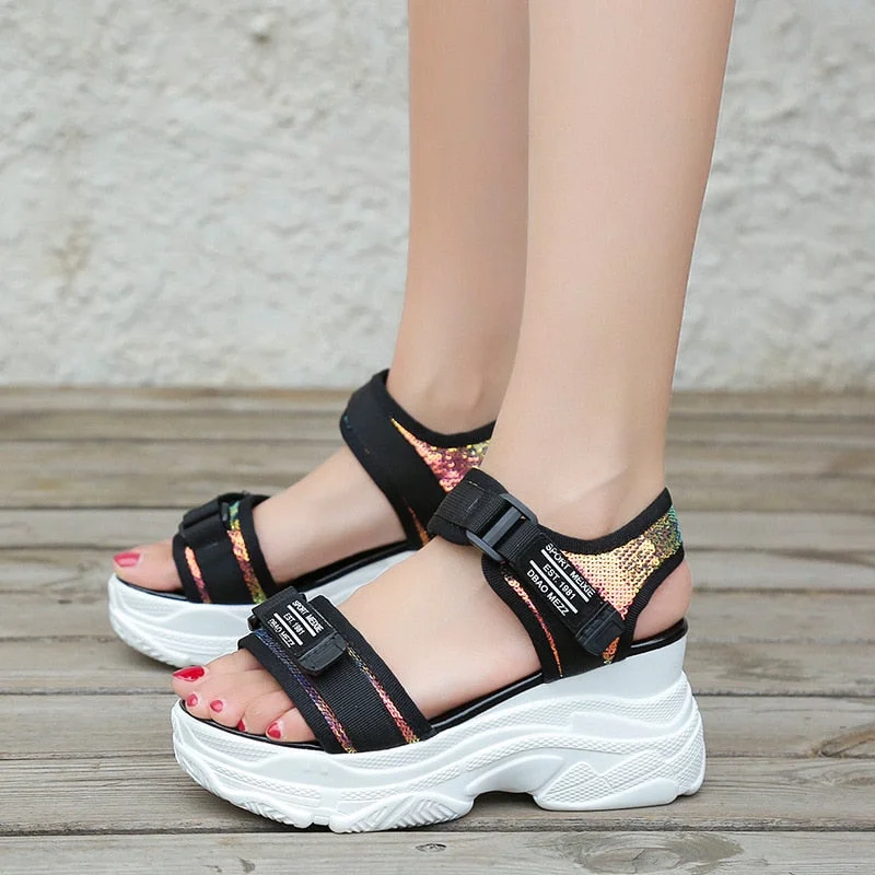 Fashion Concise  Outdoor Sports Women Sandals Open Toe   Ankle Strap Thick Platform Beach Ladies Shoes Casual Summer Sandals