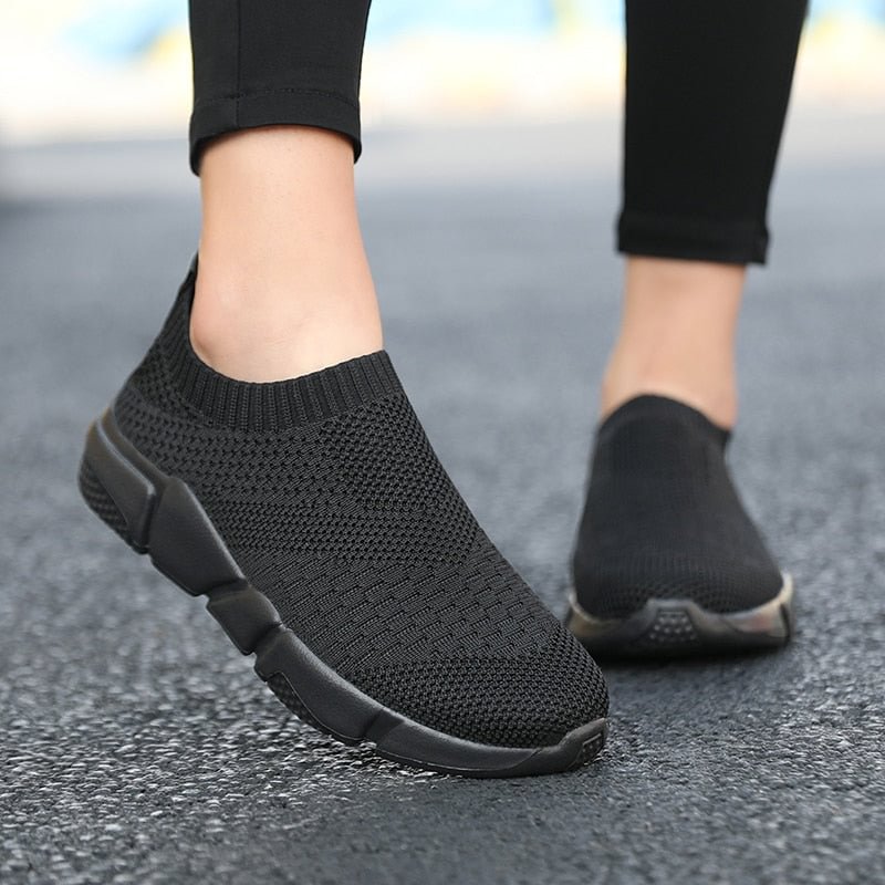 Sneakers Women Shoes Knitting Sock Sneakers Women Slip On Flat Laides Walking Shoes Woman Loafers Flats Tenis Famela Plus Size
