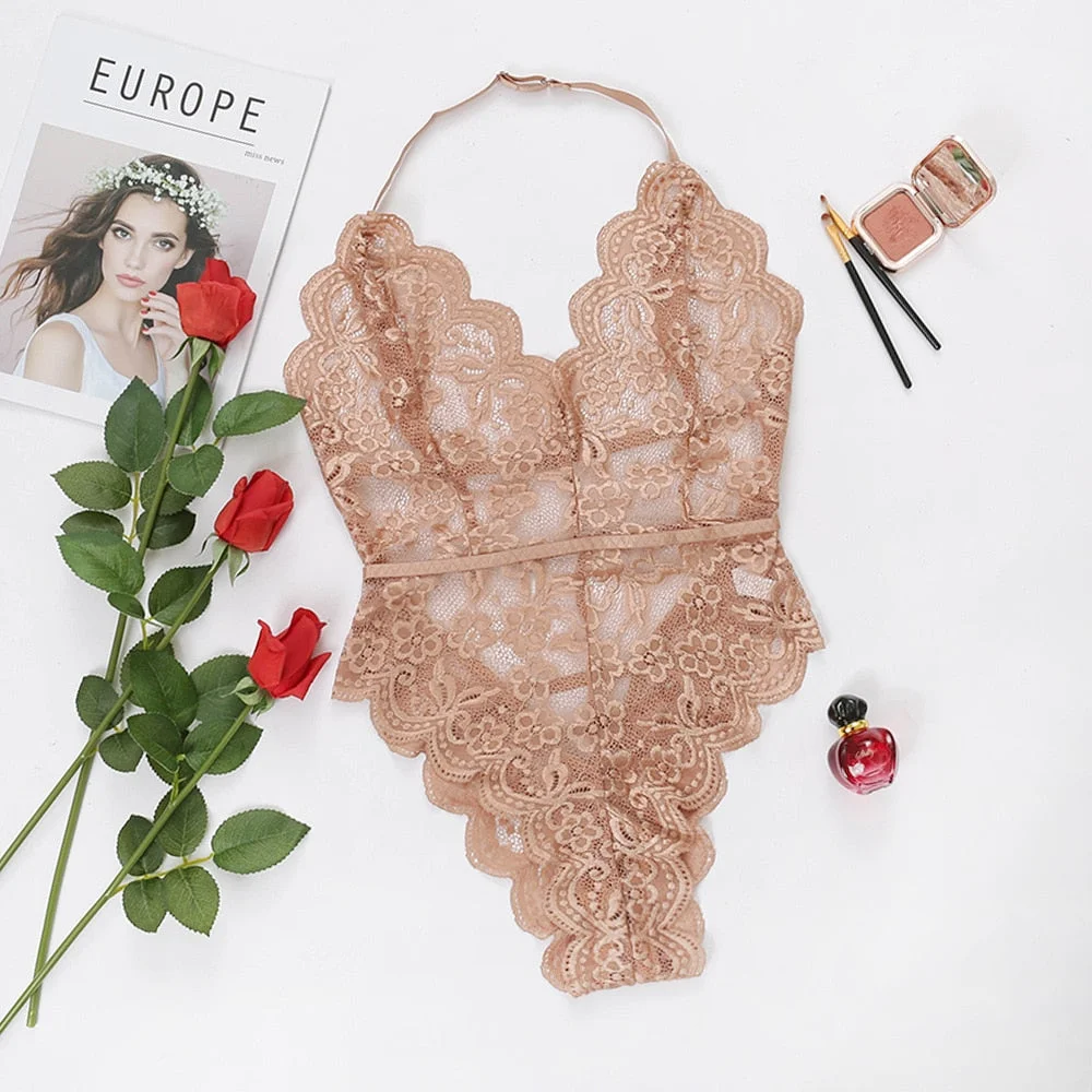 Ellolace Bodysuit Women Overalls for Women 2022 Lace Deep-V Neck Bodys Bodycon Sleeveless Backless Sexy Body for Women Wholesale