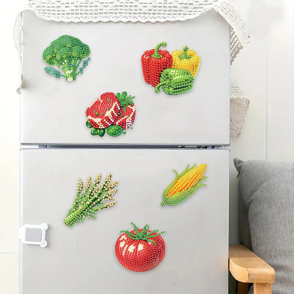 6Pcs Acrylic Vegetables Diamond Art Fridge Magnet for Car Mailbox Decor