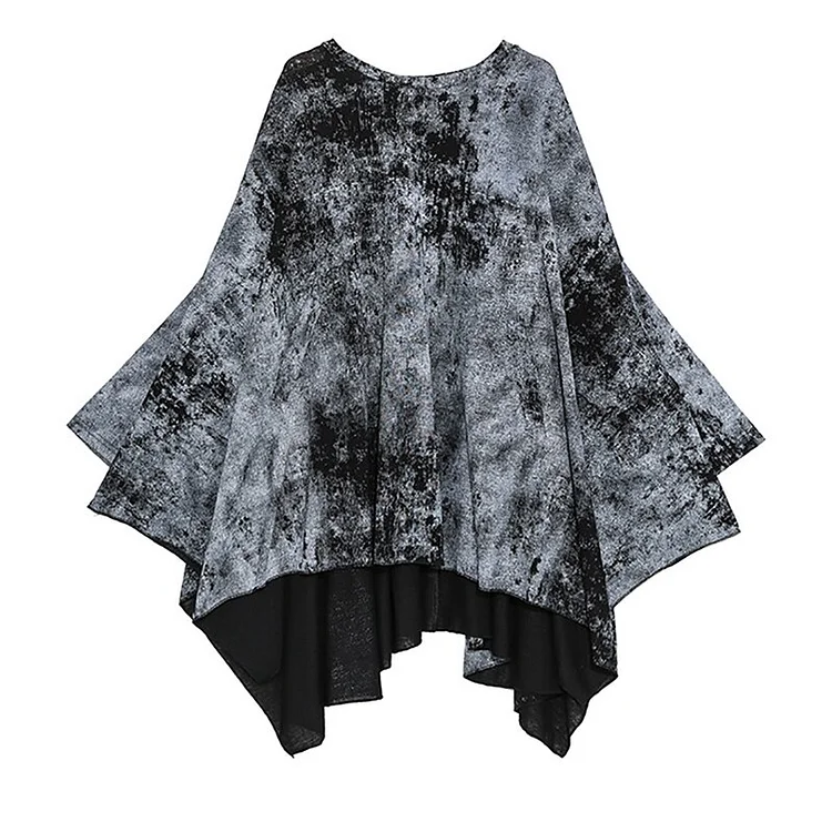 Fashion Loose Tie-dye O-neck Batwing Sleeve Short Front Long Back T-shirt 