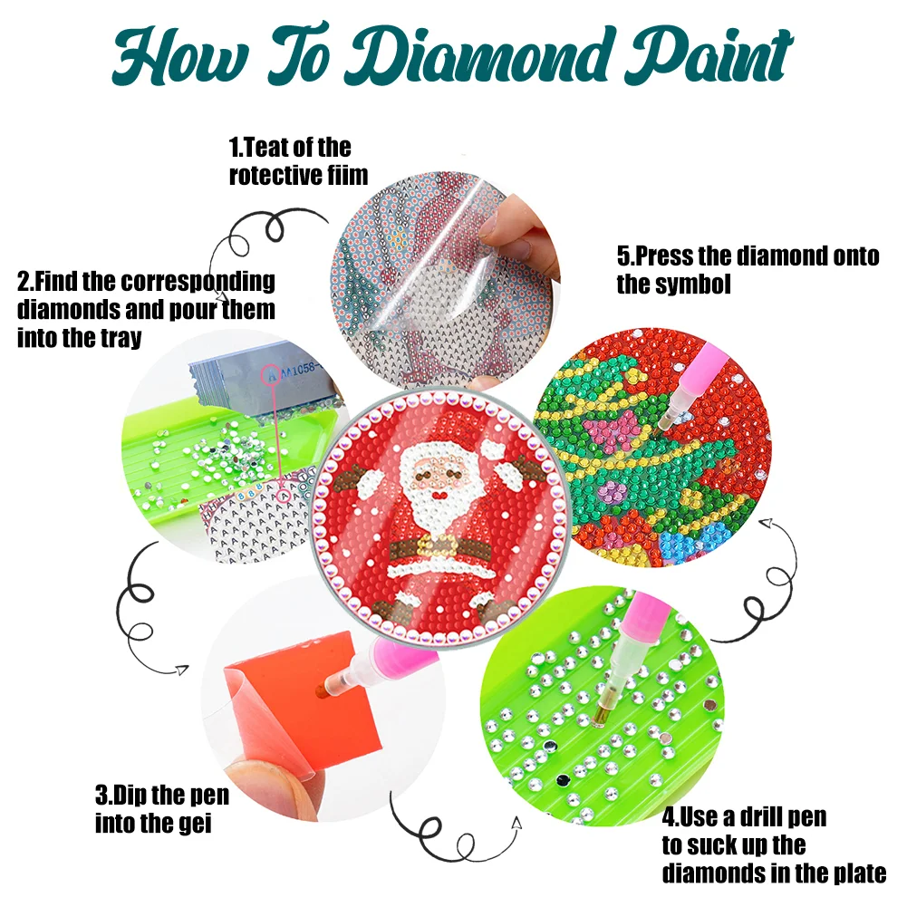 [Upgrade - Waterproof Coaster]6pcs DIY Christmas Coaster Set Holiday Christmas for Adults and Beginners(With Covers)