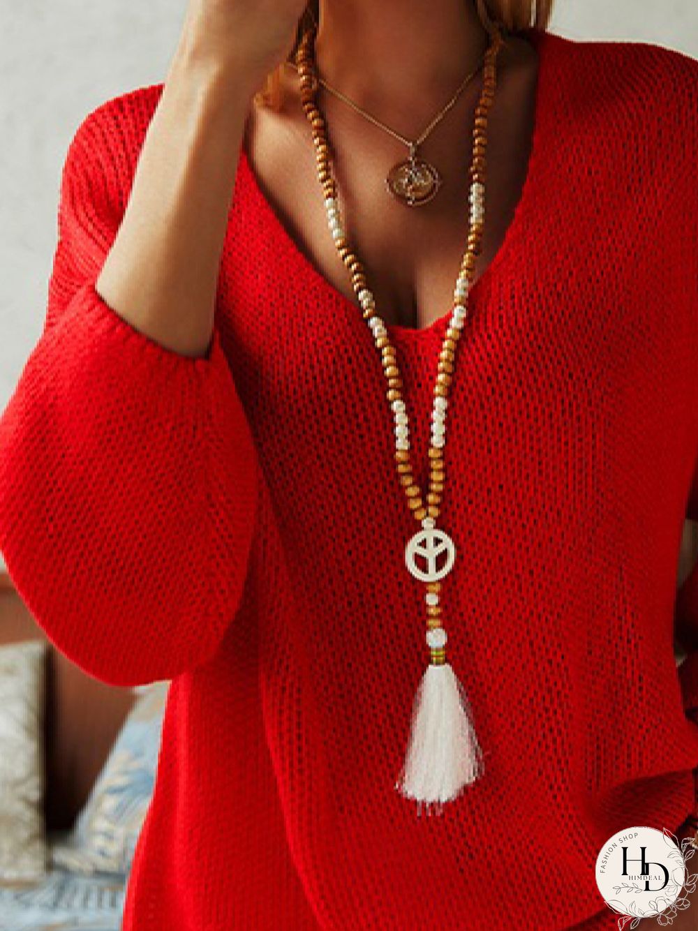 Casual Loosen Solid V neck Long Sleeve Sweater
