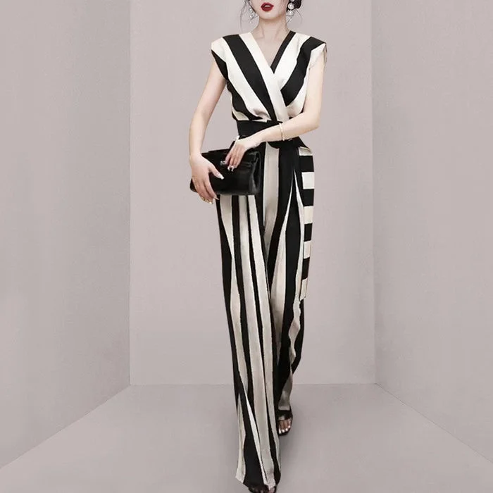 Monochrome Striped Jumpsuit