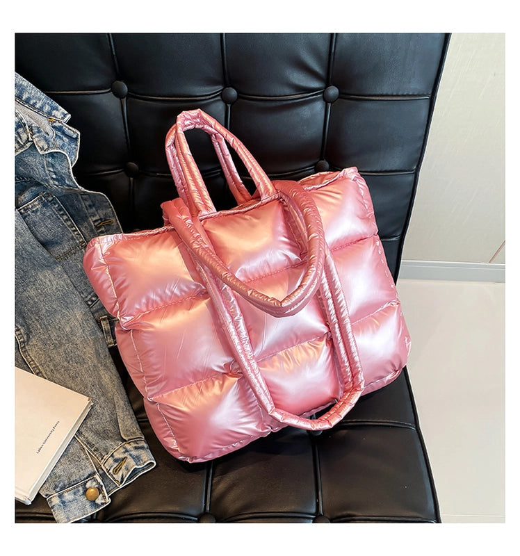 Women’s Large Cloth Solid Color Elegant Streetwear Sewing Thread Square Zipper Shoulder Bag