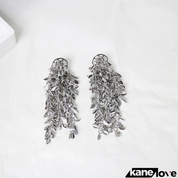 Women Fashion Simple Gold And Silver Leaves Tassel Chain Earrings