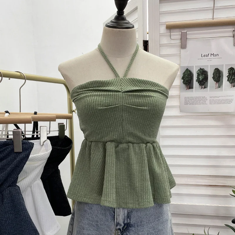 Nigikala Nigikala Women's Clothing Out-Of-Shoulder Hanging Neck Small Sling Vest Outside Wearing Braided Short Sleeveless Top 88951