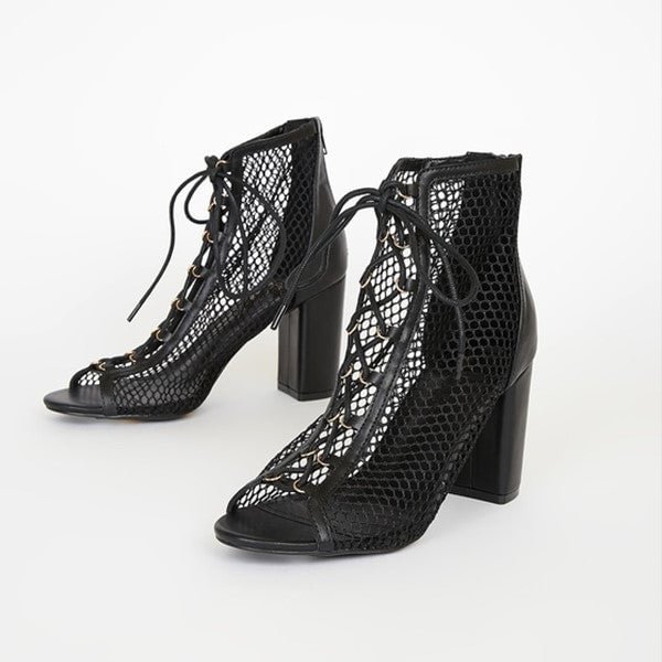  Women Mesh Peep-Toe Lace-Up Ankle High Heels