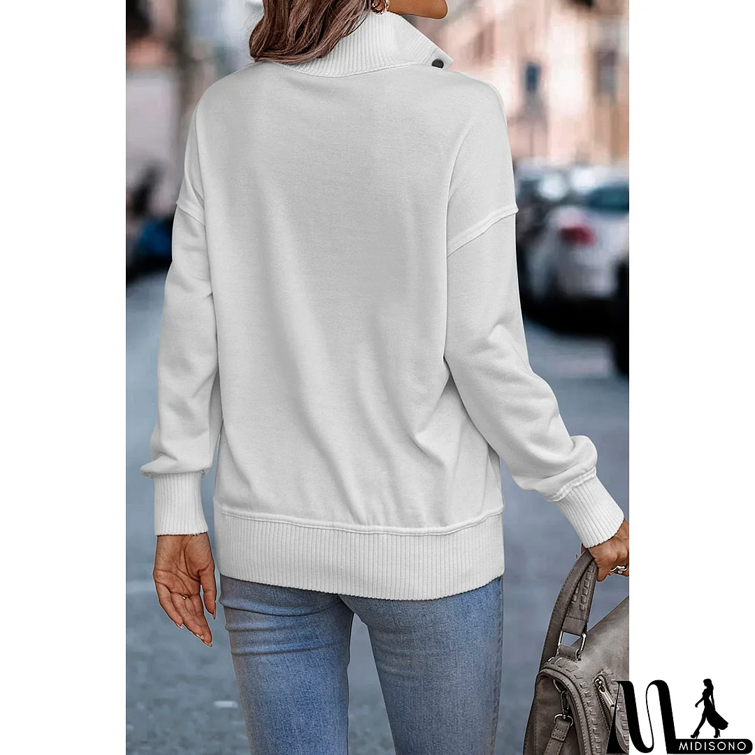 MidiSono - Chic Collared Block Button-Up Sweater