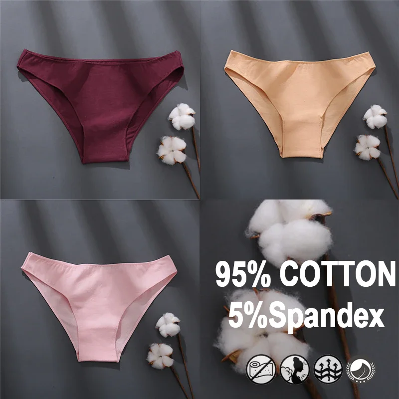Billionm Women Sexy Cotton Panties Solid Color Underwear Simple Style Briefs Low Waist Breathable Panties Female Soft Intimates Lingerie