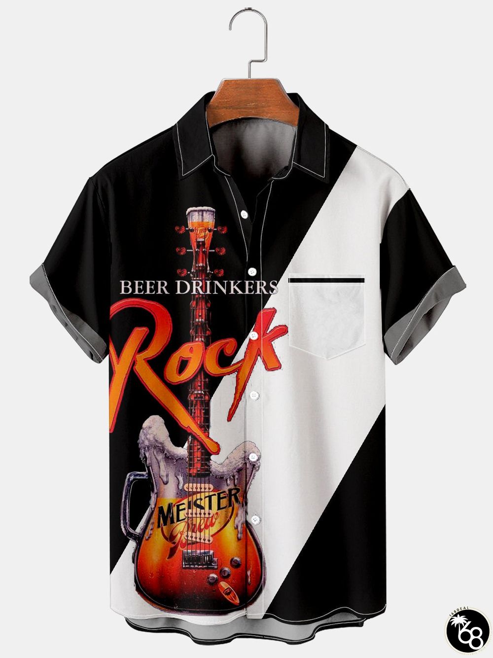 Men's Simple Beer Guitar Patchwork Casual Shirt | 168DEAL