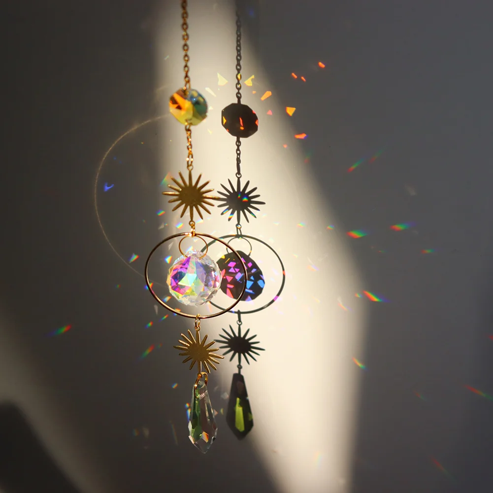 Crystal Wind Chime Star Moon Pendant Colorful Beads Hanging Drop Decor