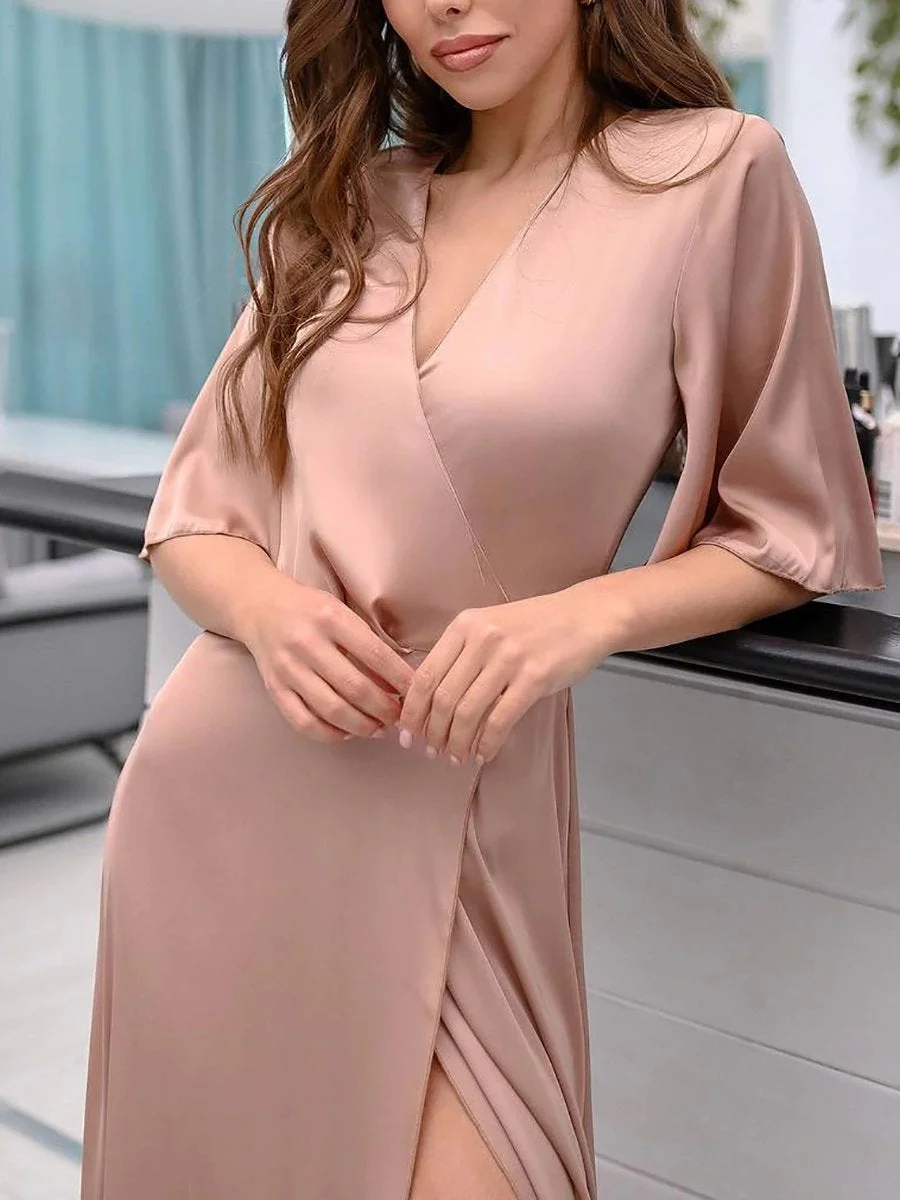 Elegant V-neck satin dress