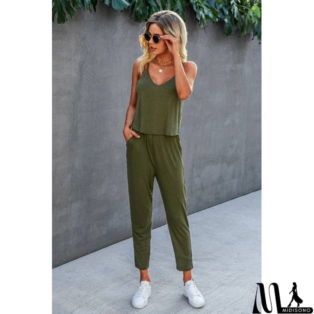 MidiSono - Spaghetti Strap Solid Loose Jumpsuit