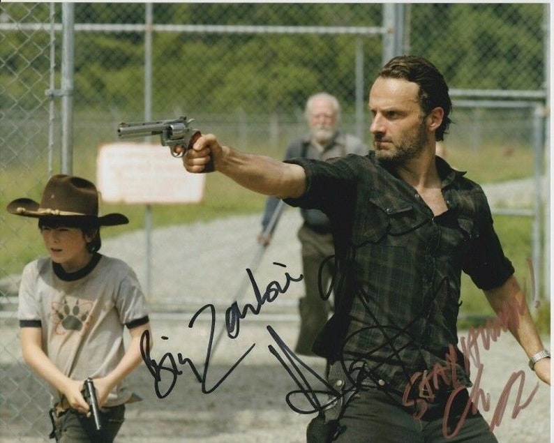 Chandler riggs and andrew lincoln signed the walking dead rick & carl 8x10 Photo Poster painting