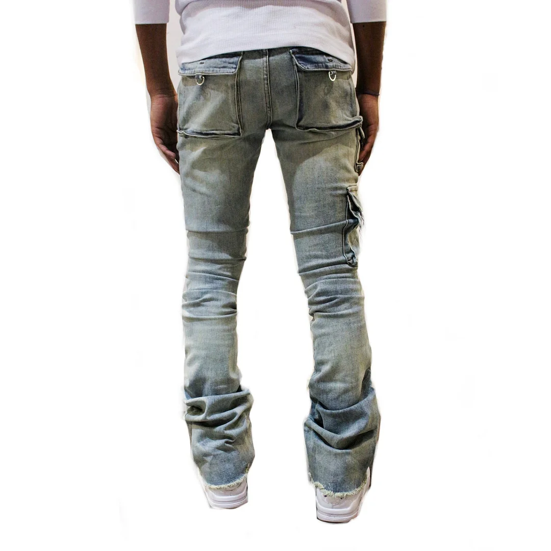Fashion retro ripped hole distressed three-dimensional pocket jeans
