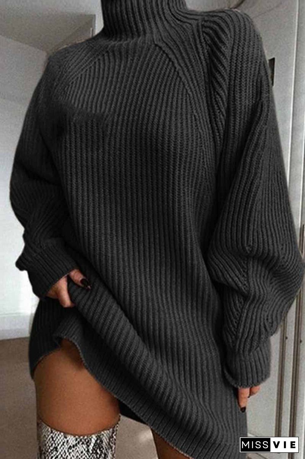 Loose High Neck Striped  Mini Dress