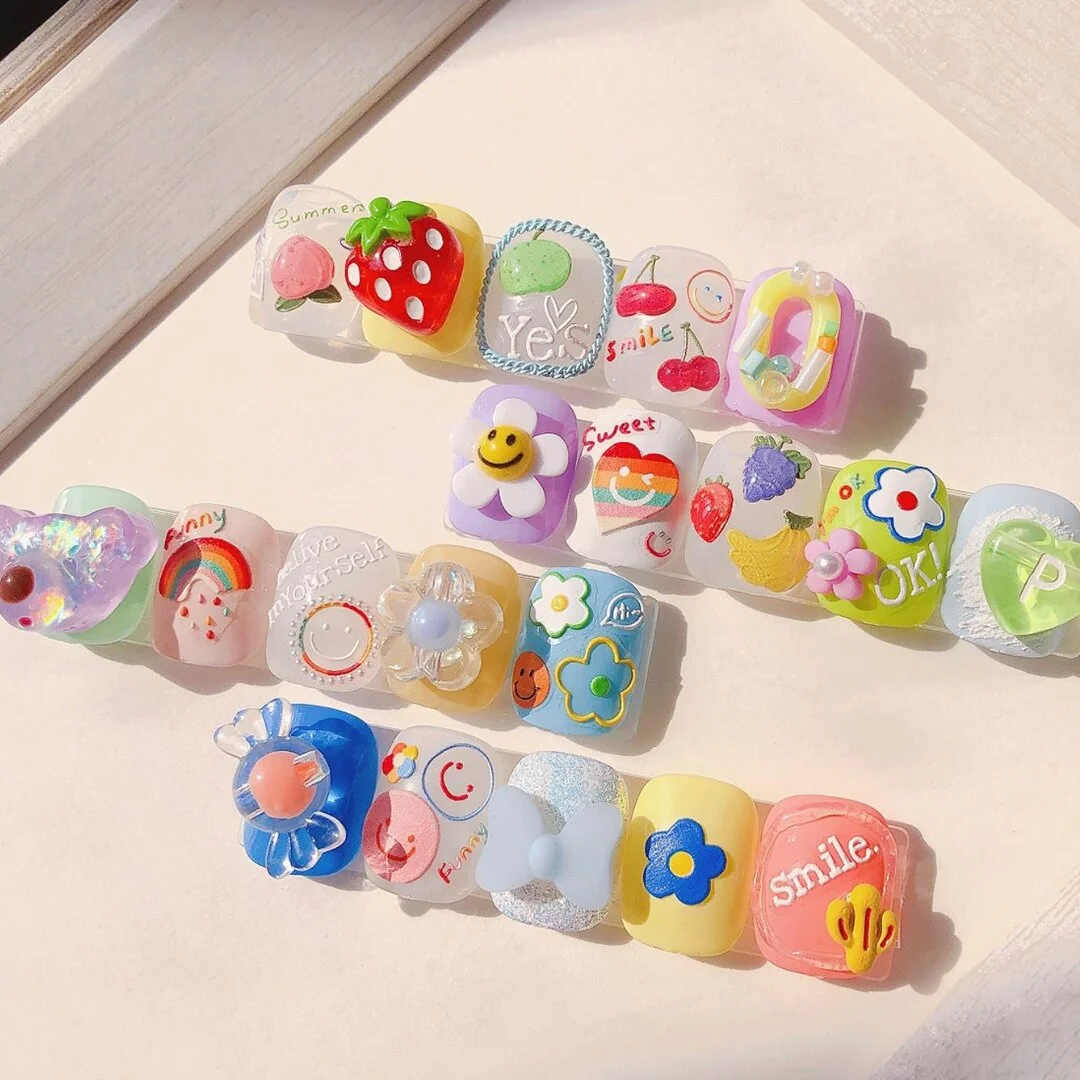 Beautizon Fruit Smile Ice Cream High Quality 5D Engraved Nail Stickers Nail Art Decorations Nail Decals Design