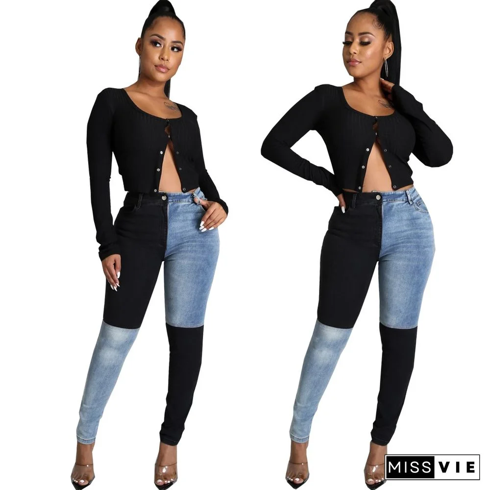 Autumn Fashion Women Clothing High Waist Streetwear Vintage Patchwork Plus Size Pencil Jeans