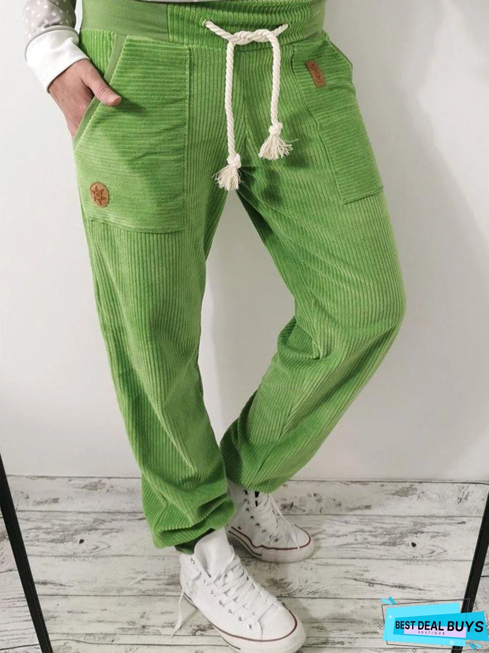 Corduroy Drawstring Plain Pants