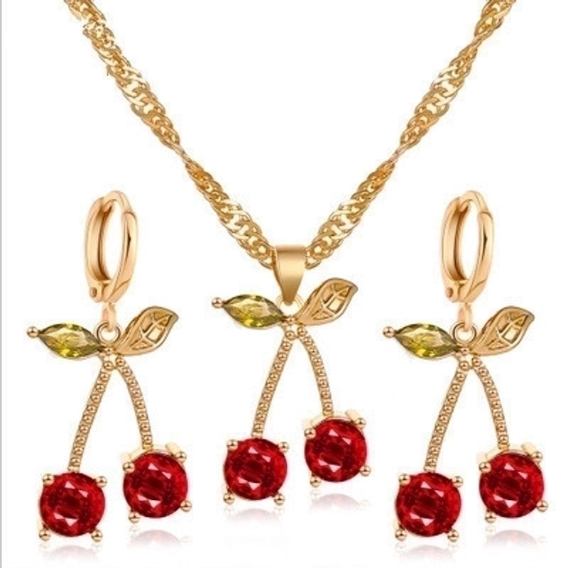 Glass Copper Diamond Cherry Artificial Gemstones Bridal Jewelry Sets