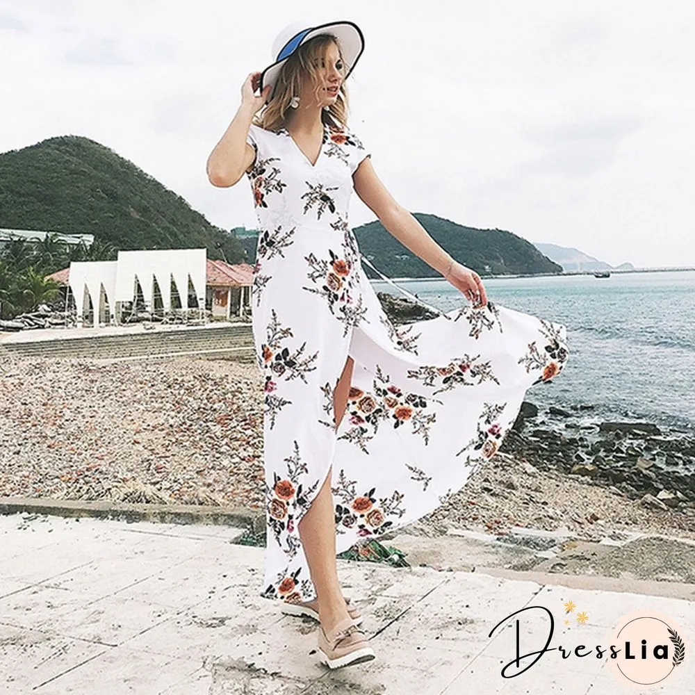 GT Sexy Women Summer Fashion Boho Maxi Dress Split Ends Elegant Evening Party Long Dress Beach Dress