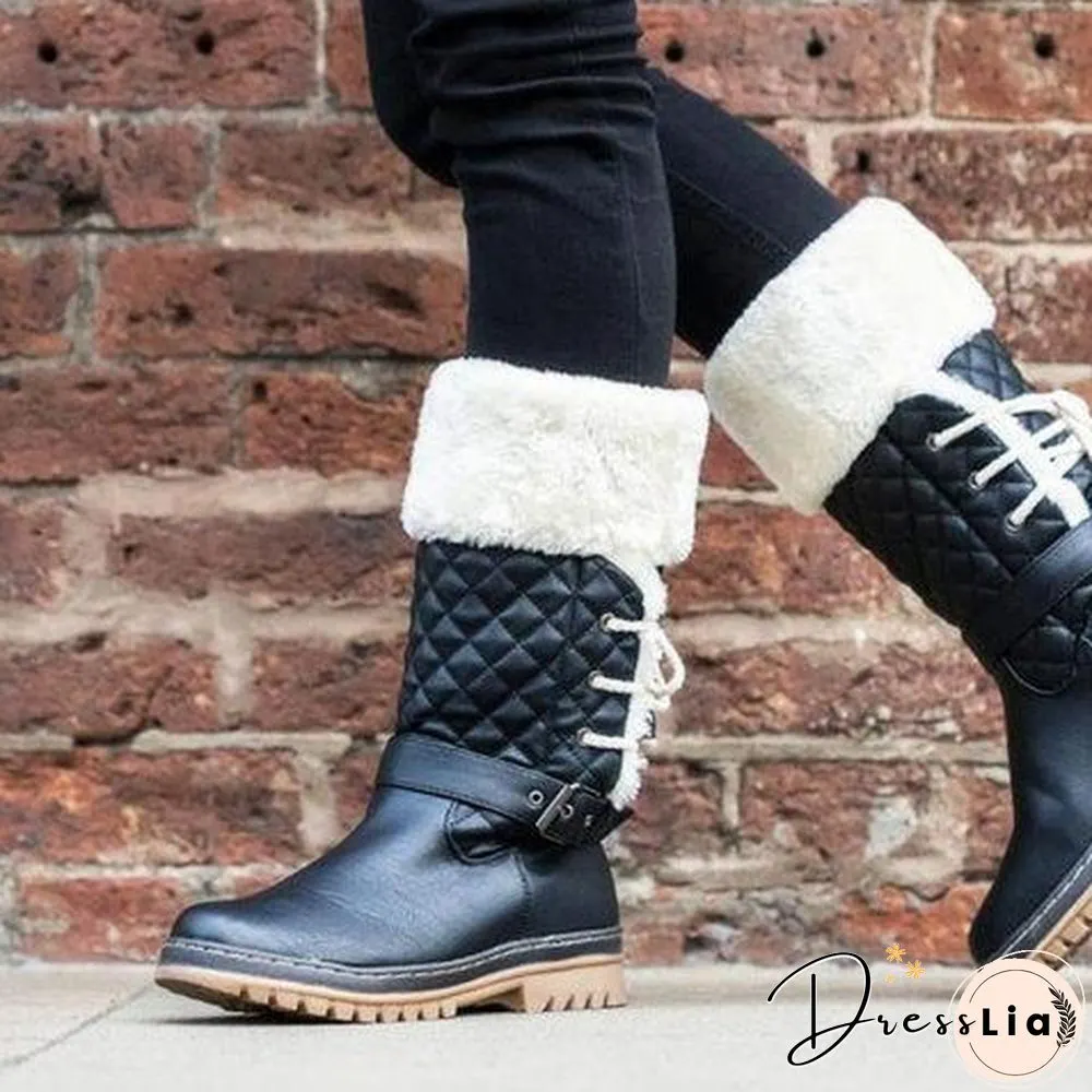 Women's Winter Furry Mid-Calf Snow Boots Plus Size Shoes