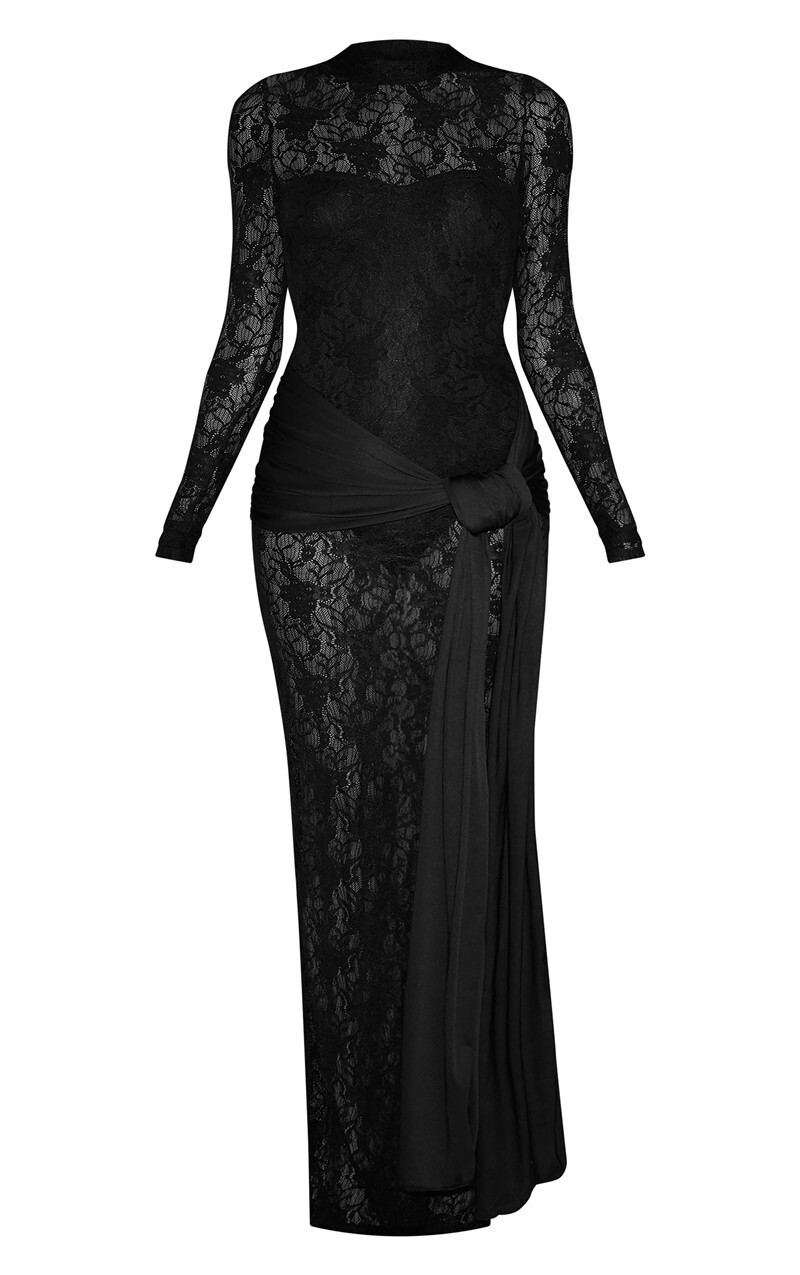 Black Long Sleeve Lace Wrap Detail Maxi Dress image 5.jpg
