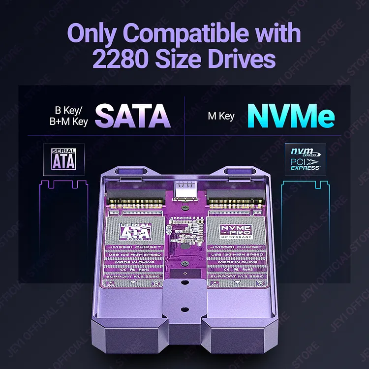 JEYI Dual Protocols SSD Enclosure (NVMe + SATA), JMS581 Chip USB