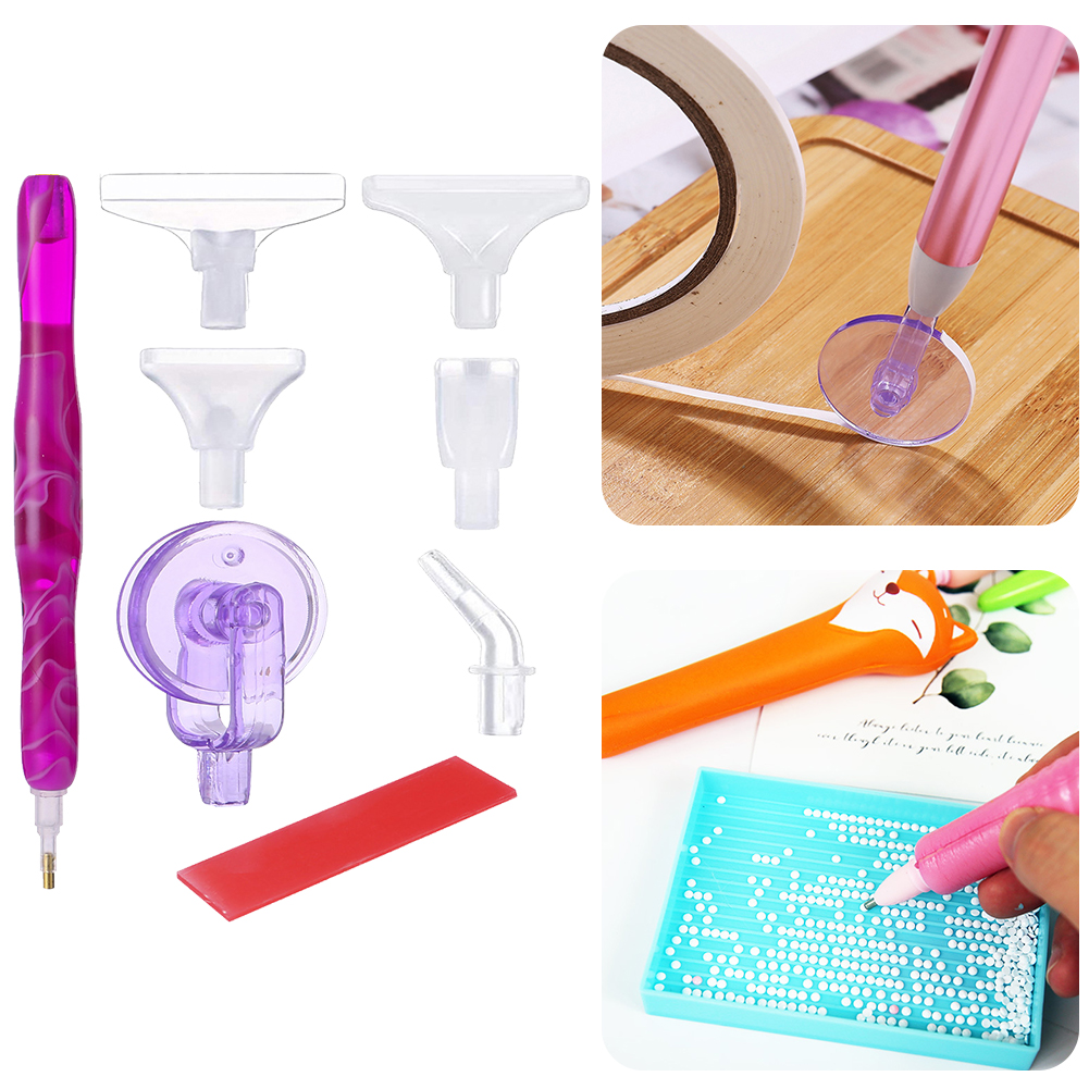 Resin 5D Diamond Painting Pen Kit with 5 Drill Pen Picking Heads and 1 Glue Clay