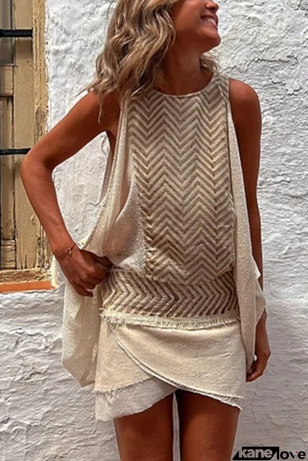 Isla Linen Blend Ethnic Print Knit Panel Loose Tank