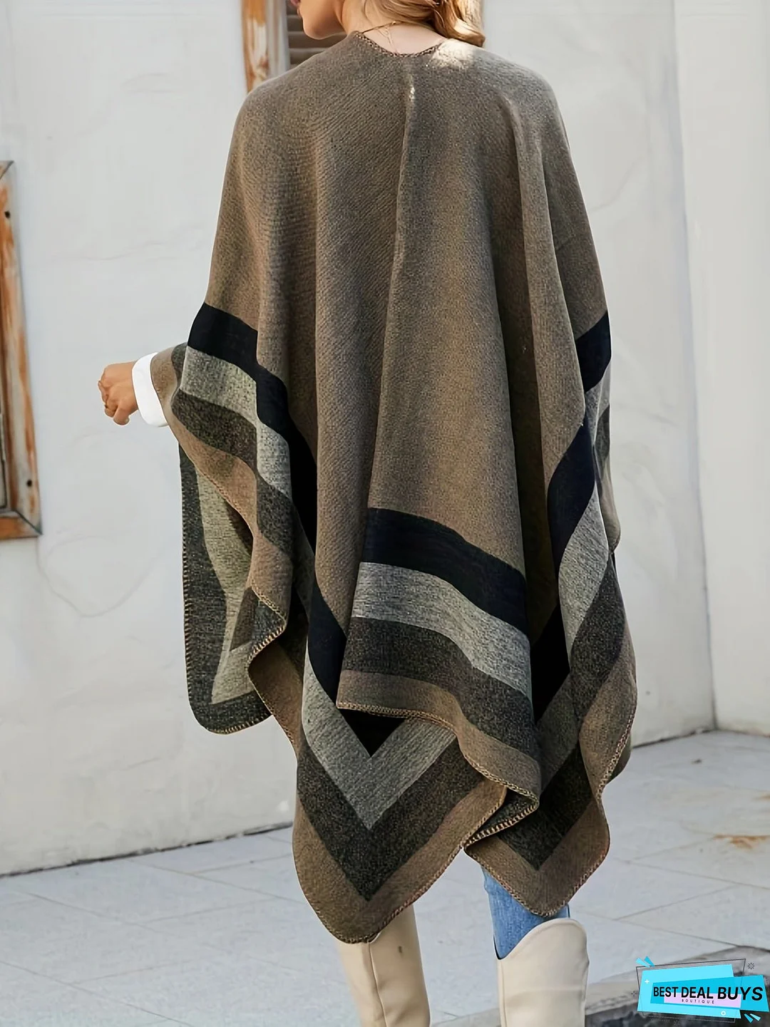 Striped Pattern Shawl Tunics, Vintage Open Front Tunic Tops, Women's Clothing