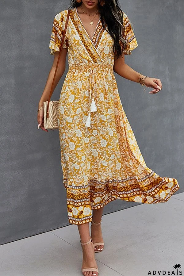 Spring/Summer V-Neck Tie Boho Dress