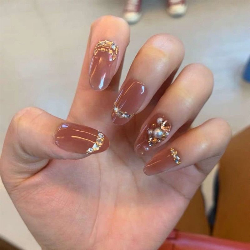 24PCS press on nails with glue sticker Jelly bean paste pile drill Manicure patch removable wearable full cover fake nail tips