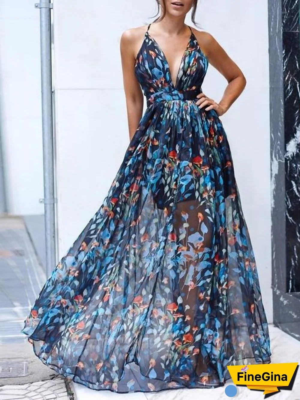 Sleeveless Sexy Summer Deep V Neck Maxi Dress